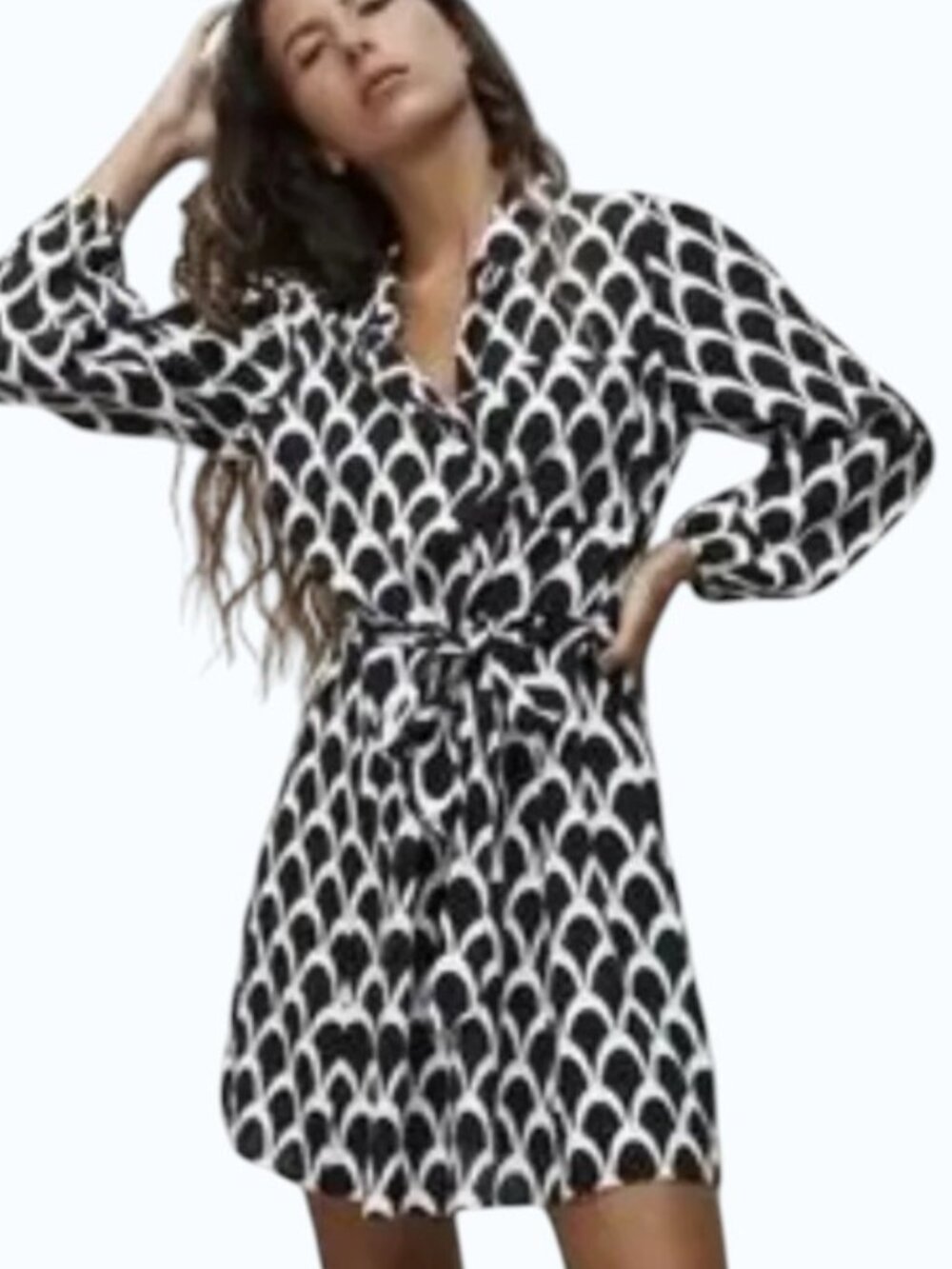ZARA Black & White Abstract Tunic with Tie - Like New